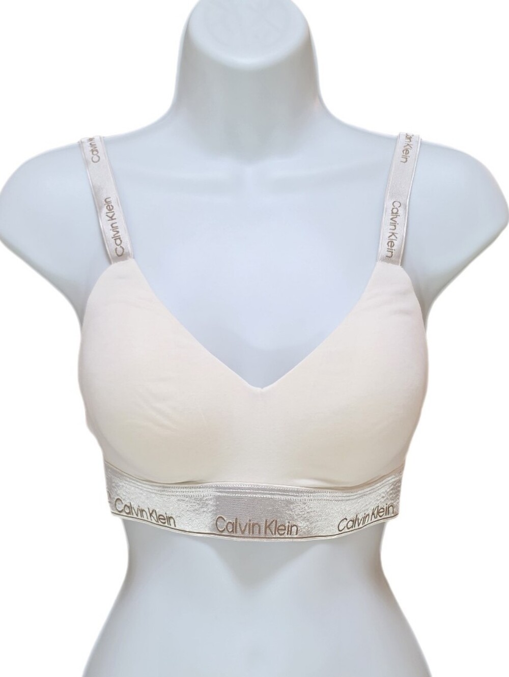 Calvin Klein Women's Lightly Lined Bralette Metallic Logo Band Convertible S